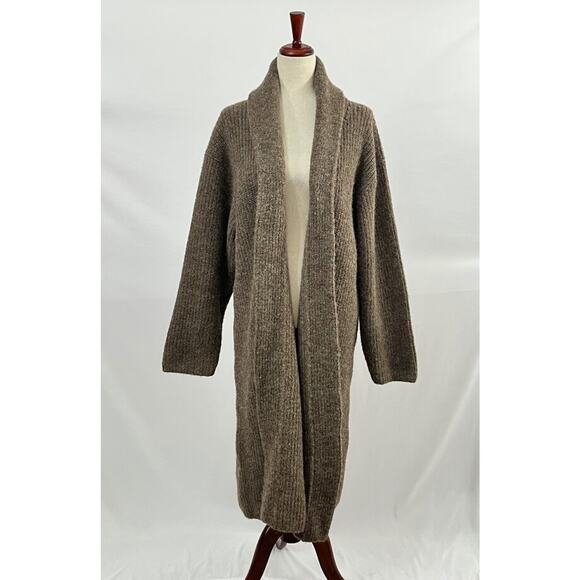 OZMA Sz M/L Sloan Duster Bark Open Front Cardigan Sweater Alpaca Thick - Picture 2 of 12